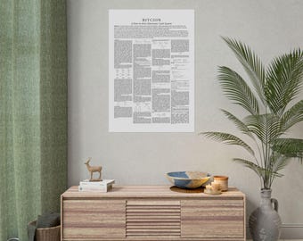 Bitcoin White Paper Poster: Satoshi Nakamoto Crypto Office Decor