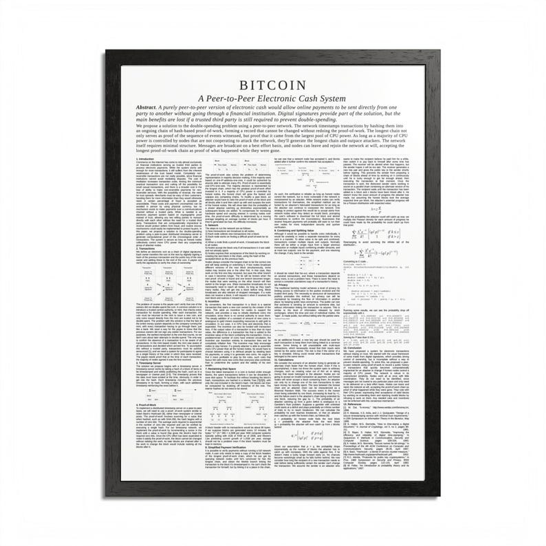 Framed Bitcoin White Paper Poster: Crypto Enthusiast Wall Art - Etsy