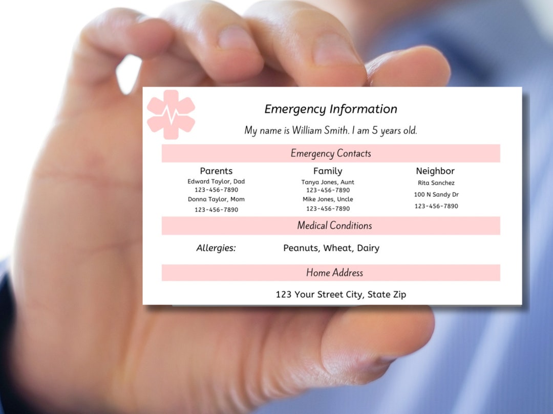 Emergency Information Card Template|wallet Emergency Info Card|small ...