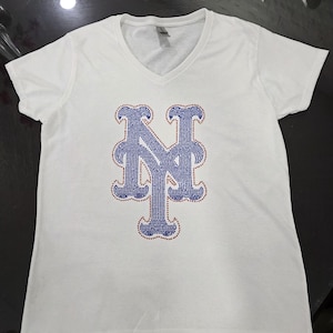 Custom Handmade New York Mets tShirt with NY Logo in Rhinestones
