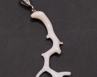 White Coral Branch Pendant: Japanese Brass Jewelry, 68mm