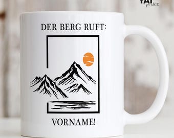 Mountaineering hiking mug personalized with name - customizable coffee mug for hikers and mountain enthusiasts
