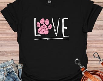 Maglietta con zampa di cane, maglietta "Amo il cane", maglietta per mamma di cane, maglietta per mamma di cane, maglietta per amanti degli animali, maglietta per amanti dei cani, regali per la mamma, regalo per amante degli animali