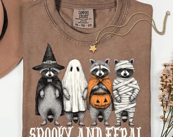 Comfort Colors Spooky and Feral Raccoon Shirt, Funny Halloween Raccoon Shirt, Vintage Fall Tshirt, Cute Trendy Womens Halloween T-Shirt