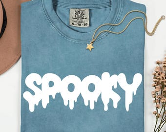 Camisa espeluznante de colores cómodos, camisa vintage de temporada espeluznante, regalo de Halloween, camisa vintage de Halloween, camisa fantasma de Halloween, Halloween de moda