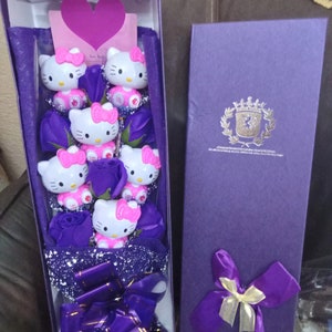 6 Cats Sanrio Anime Hello Kitty Bouquet Plush Stuffed Doll Kawaii Soap Flower Gift Box Rose Flower Cartoon Valentine's Day Gifts