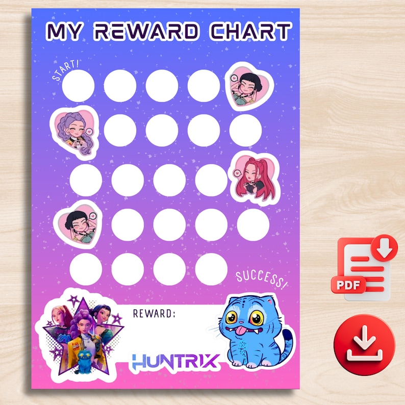 KPOP Demon Hunters Reward Chart Printable Portrait A4 | Kids Sticker ...