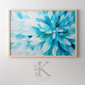 Teal & Turquoise Flower Petal Impasto Painting Print | DIGITAL Art | Room Decor | Wall Art | Modern PRINTABLE Digital Download | KE_10319