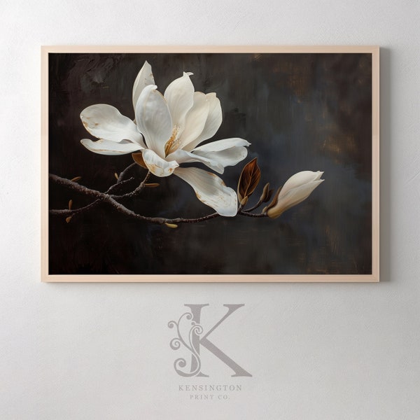 Vintage White Magnolia Painting Artistic Wall Art Print | DIGITAL Art | Vintage PRINTABLE Digital Download | KE_10599