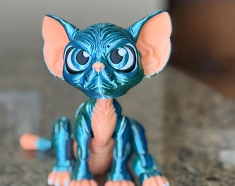 3D Printed Articulated Sphynx Cat Figurine (12”) – Glow in the Dark Poseable Flexi Cat – Collectible Desk Toy Gift