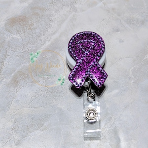 Purple Glitter Awareness Ribbon Badge Reel: Nurse Medical Assistant Gift