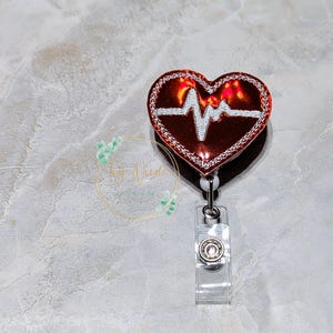 Holographic Red Heart with Heartbeat Badge Reel, Medical Badge Reel, Nurse Badge Reel, Nurse Gift, Teacher Lanyard, Teacher Gift