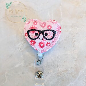 Cute Heart with Glasses Badge Reel, Valentine Badge Reel, Nurse Badge Reel, Nurse Gift, Teacher Lanyard, Teacher gift, Badge Buddy