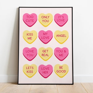 Candy Heart Valentines Day, Digital Download, Aesthetic Art Print for Living Space or Kitchen