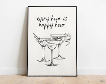 Happy Hour Cocktails Art Print, Trendy Kitchen Decor (Digital Download)