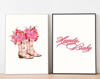 Juego de láminas decorativas con diseño de botas de vaquera, decoración western "Howdy Baby" (descarga digital)