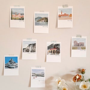 Italie et Suisse gouache aquarelle impression/ensemble de cartes postales