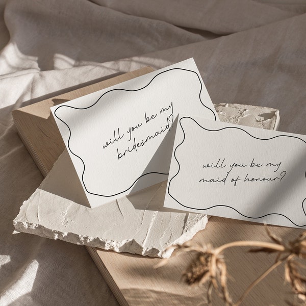 Will you be my bridesmaid Proposal Card | Maid of Honour | wavy edge design | digital editable template invitation