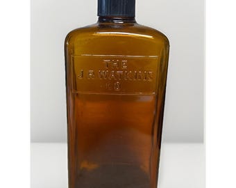 1950s JR Watkins Vintage Medicine Bottle Amber Bubbles Medicinal Turpentine