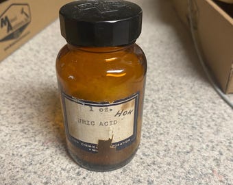 Vintage Uric Acid Medicine Bottle 1 oz Amber Glass Oddities Curiosities