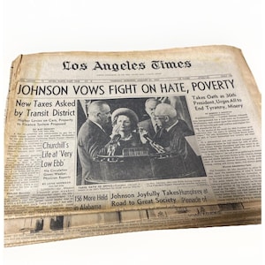 1965 LBJ Inauguration Sworn Newspaper Los Angeles Times Vintage Historical Event