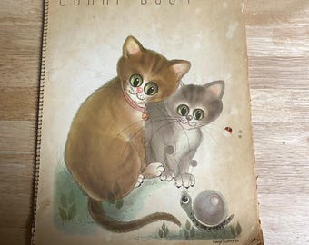 Vintage jaren 1960 kitten plakboek Luxemburg Casco WI krantenknipsels 12pg