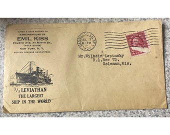 Busta pubblicitaria della USS Leviathan del 1926, Emil Kiss Bank, New York, grafica della nave.
