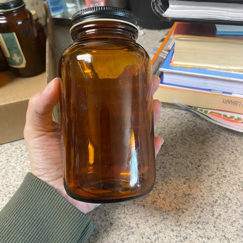 Vintage Merck Potassium Hydroxide Amber Glass Jar Poison Label 1lb Dark Academia image 5