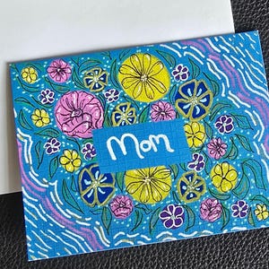 Biglietto per la festa della mamma, biglietto fatto a mano con interno vuoto, disegno floreale Posca, biglietto originale, include busta, biglietto di auguri per la mamma, auguri per la mamma