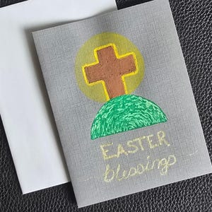 Biglietto di Pasqua a forma di croce, biglietto fatto a mano con interno vuoto, opera d'arte Posca, biglietto originale, include busta, biglietto di auguri pasquale a forma di croce, auguri di Pasqua