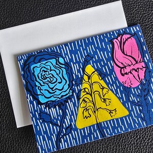 Bloemenkaart, blanco binnenkant handgemaakte kaart, Posca-kunstwerk, originele kaart, inclusief envelop, blanco notitiekaart, bloemengroeten