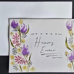Biglietto di auguri pasquale con fiori, 5x7, interno vuoto, originale biglietto di auguri pasquale con croce e fiori, acquerello e Posca, realizzato a mano, include busta