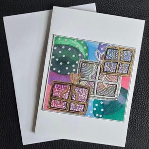Biglietto Gift Box2, 5x7, interno vuoto, opera d'arte originale ad acquerello realizzata a mano, biglietto di auguri per compleanno, busta inclusa