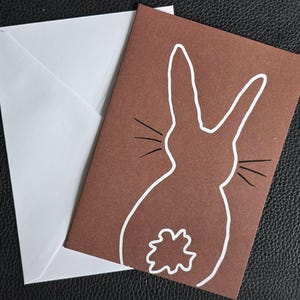 Bunny-kaart, 5 x 7, blanco binnenkant handgemaakte kaart groot konijn silhouet, originele kaart, inclusief envelop, paashaaskaart, paasgroeten