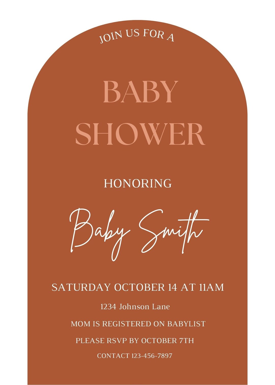 Arched Baby Shower Invitation. Terracotta , Gender Neutral, Editable Etsy