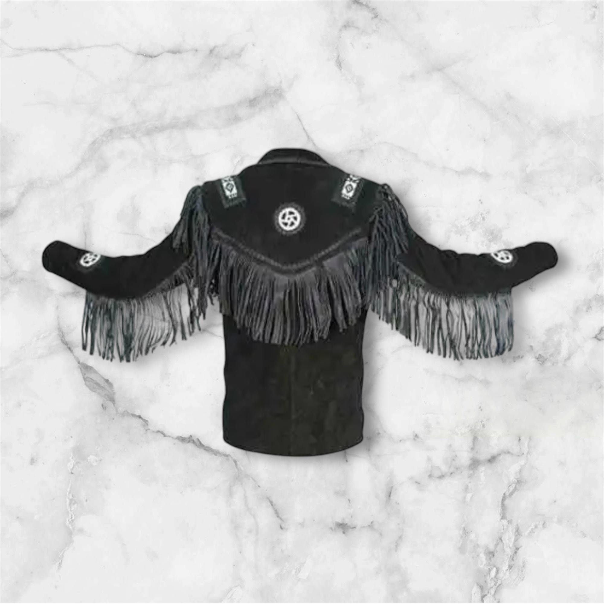 Men 1980's Rockabilly Buckskin Suede Fringes Jacket With