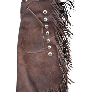 Handmade Western Suede Leather Cowboy Chaps with Fringes