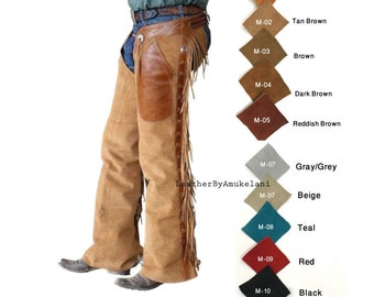 Western Cowboy Style Handmade Suede Leather Chap Fringes, Suede Leather Pant, Suede Leather Chap Riding Chaps