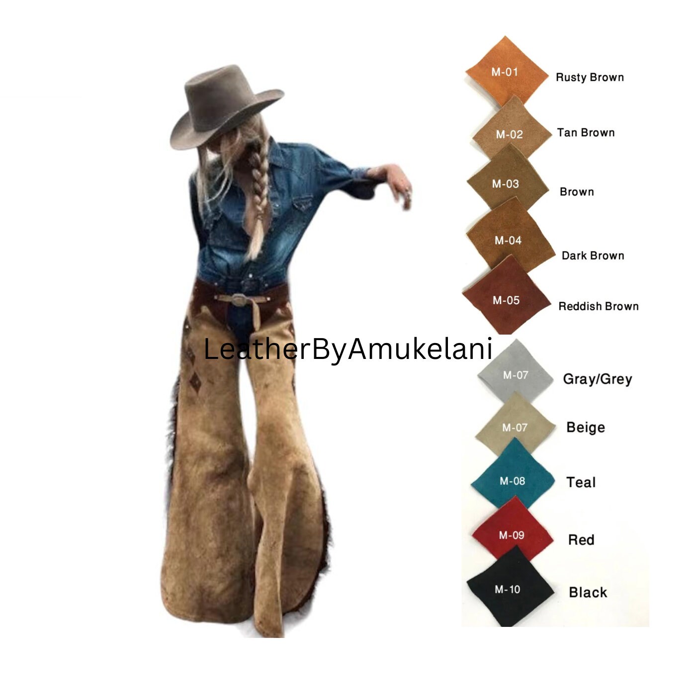 Chaps à Franges En Daim Western - Pantalon équitation Fait Main Avec Clous