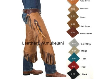 Western Cowboy Style Handmade Suede Leather Chap Fringes, Suede Leather Pant, Suede Leather Chap Riding Chaps