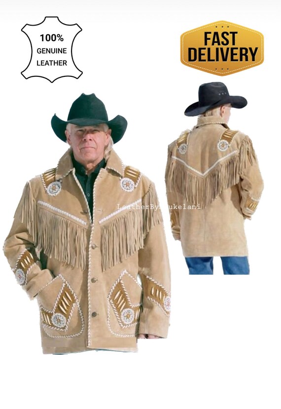 Mens Western Cowboy Style Suede Leather Handmade Beaded Jacket With Fringes Men Suede Leather Coat Men Native Style Fringed Jacket Etsy UK