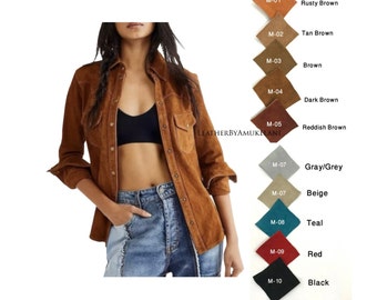 Women 100 % Suede Leather Western Wear Suede Leather Shirt, Women Suede Leather Trucker Premium Western Wear Shirt, Women Leather Jacket