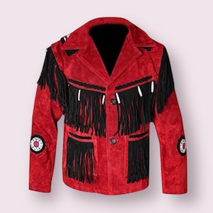 Mens Vintage Fringe Leather Jacket Suede Leather Jacket, Mens Cowboy Leather Jacket , Liberty Eagle Beaded Western Jacket- Gifts For Him