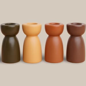 セラミックテーパーキャンドルホルダー - キャンドルスティックホルダー - センターピース - ニュートラルカラー - ミニマリスト - テーブルトップ - 装飾 - モダン -
