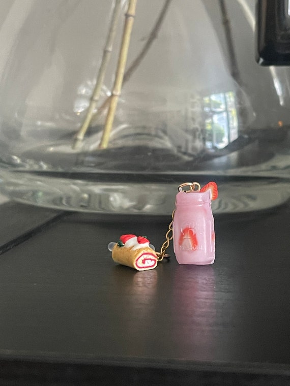 Pink drink, strawberry shortcake roll, Nintendo Switch Charm, steam deck, charm, headphone jack charm