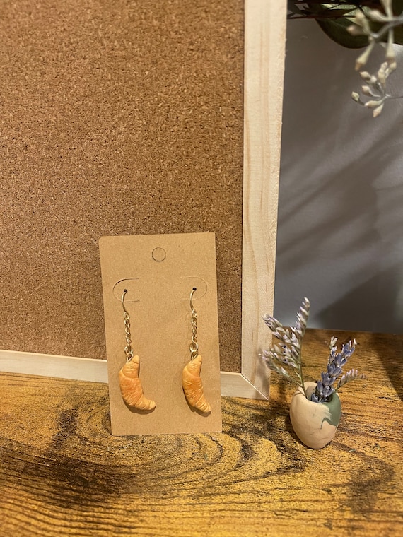 Croissant earrings, polymer clay earrings, bread jewelry