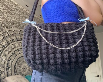 bolso burbuja de crochet hecho a mano con forro, cremallera y cadena removible