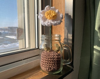 Crochet Daisy In Glass Jar