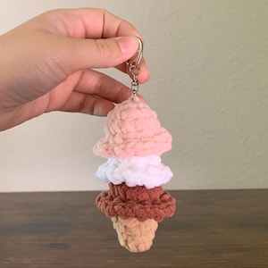 Cute Crochet Neapolitan Ice Cream Cone Keychain