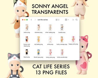 sonny angel clipart CAT LIFE limited series digital png (13 FILES) digital stickers, png file, sonny angel stickers, digital download